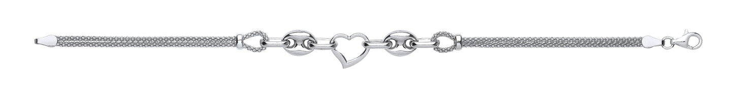 Silver Heart & Coffee Bean Popcorn Bracelet