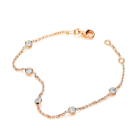 Gold Coated Rubover 5 Cubic Zirconias Bracelet 7"