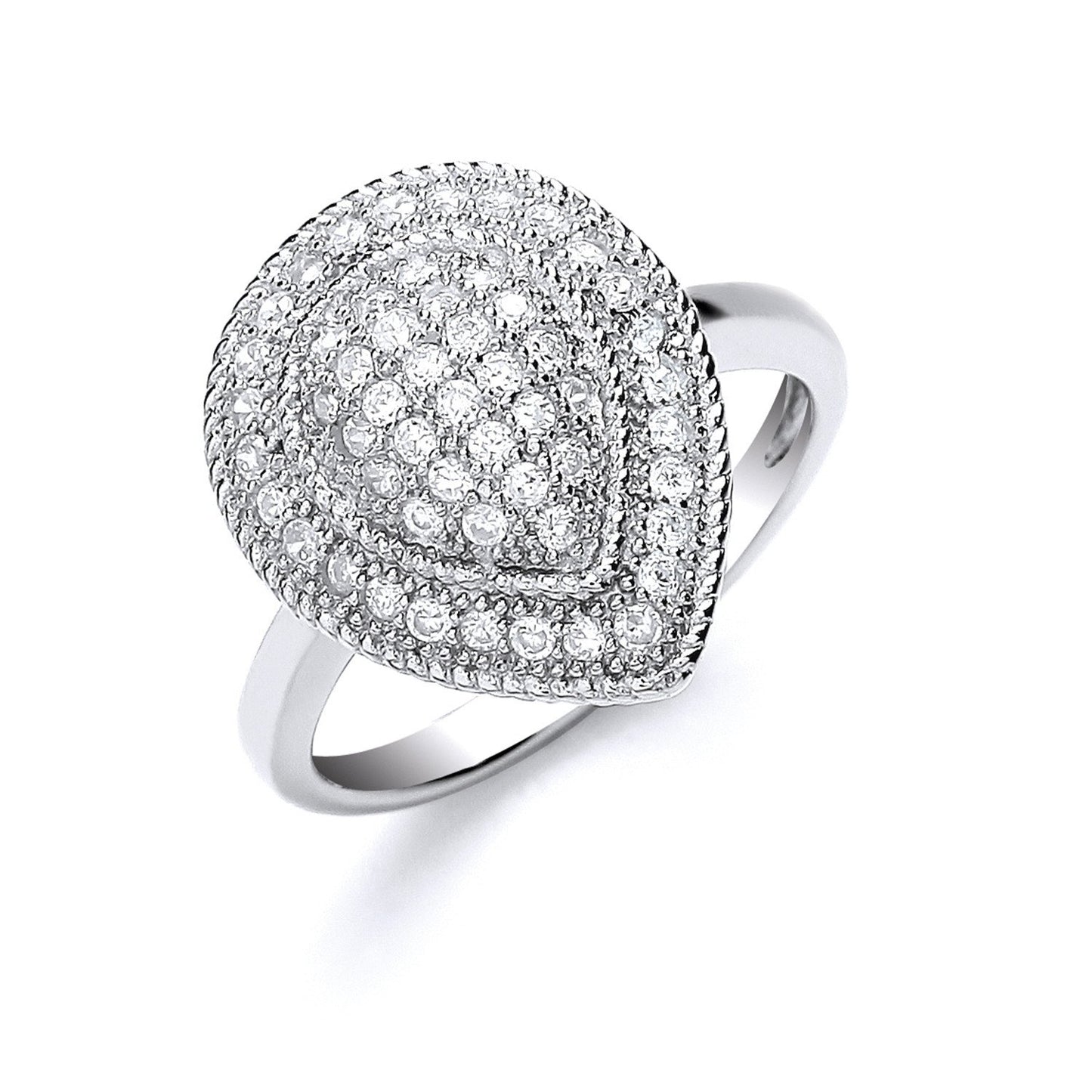 Silver Cluster Teardrop Shape Cubic Zirconias Ring