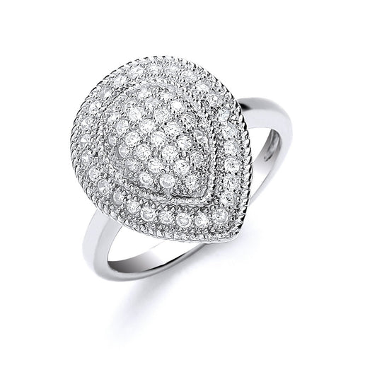 Silver Cluster Teardrop Shape Cubic Zirconias Ring