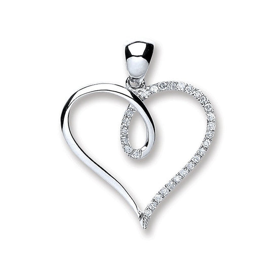 9ct White Gold 0.10ct Diamond Heart Pendant - 17.3mm