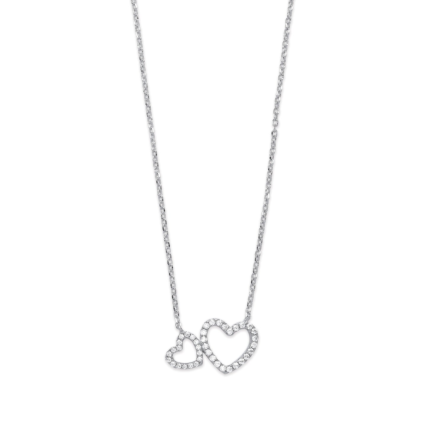 Silver Cubic Zirconia Hearts 16" Necklace with Extention