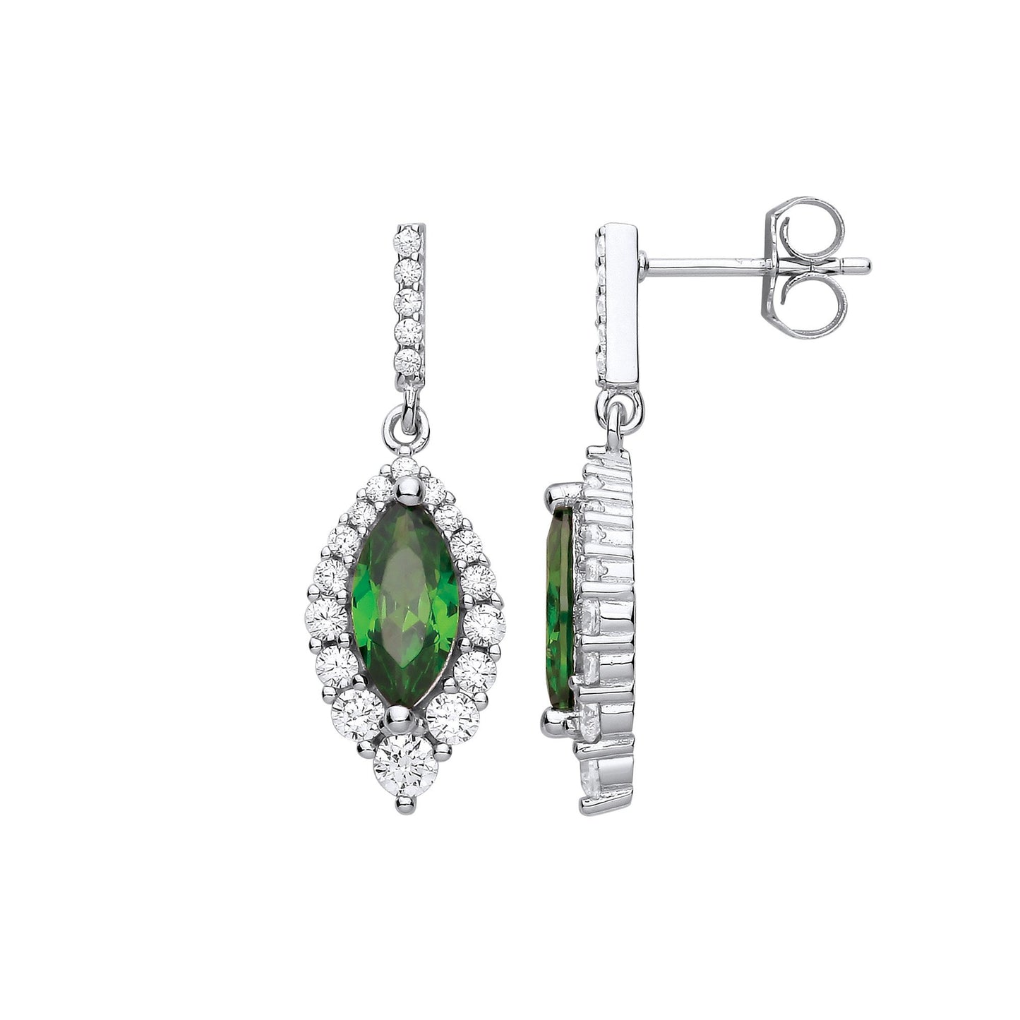 Silver Green Marquise Cubic Zirconia Drop Earrings