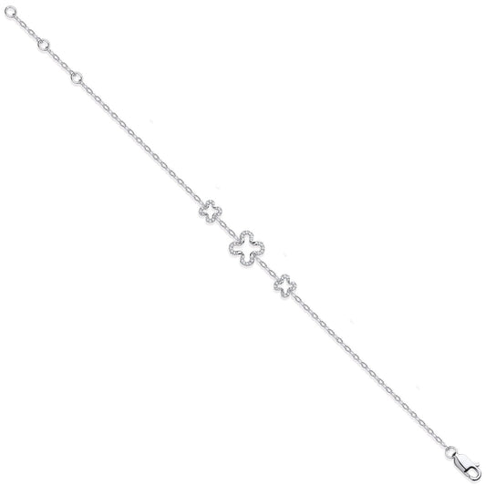 9ct White Gold Four Leaf Clover 0.11ctw Diamond Bracelet