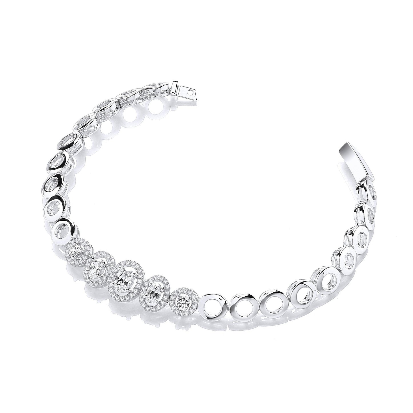 Micro Pave 3 Oval & 2 Round Cubic Zirconia Stones 7"/19cm Bracelet