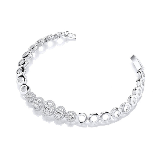 Micro Pave 3 Oval & 2 Round Cubic Zirconia Stones 7"/19cm Bracelet