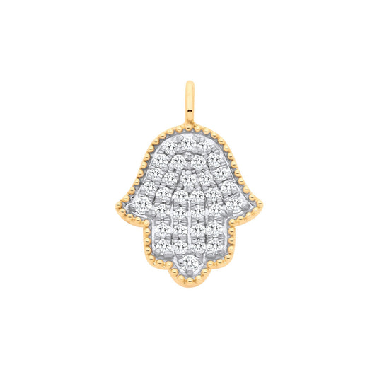 9ct Yellow Gold Hamsa Pendant 0.30ctw