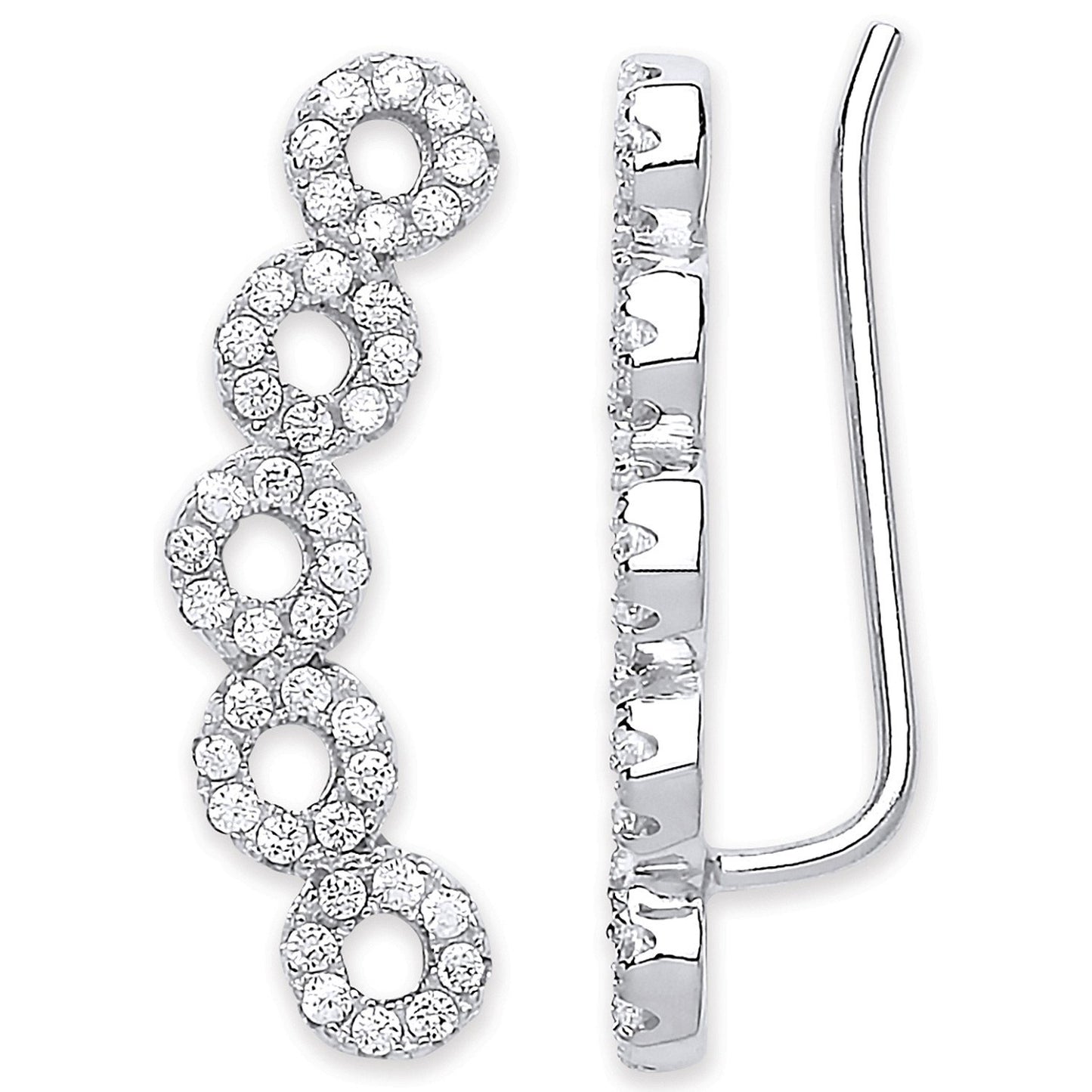 Silver Arc-Shaped Ear Hook Cubic Zirconia Circles Ear Clip Earrings