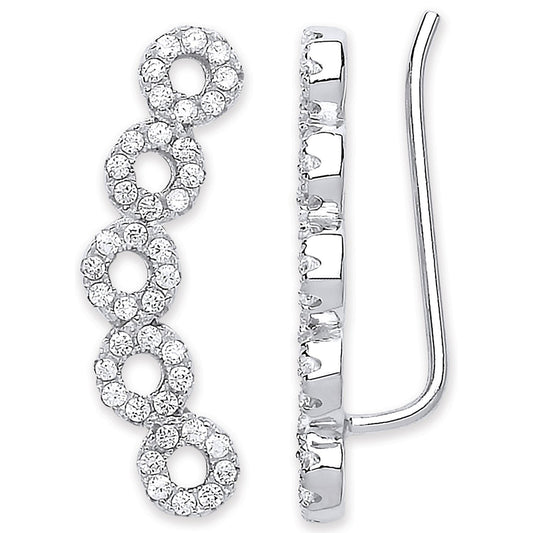 Silver Arc-Shaped Ear Hook Cubic Zirconia Circles Ear Clip Earrings