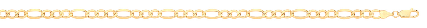14ct Yellow Gold Hollow Beveled Figaro 5.0mm Chain