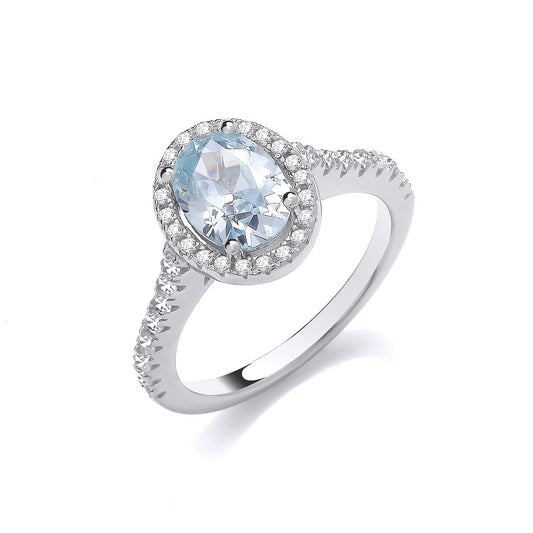 Oval Aquamarine Cubic Zirconia Halo Ladies Ring J-Jaz