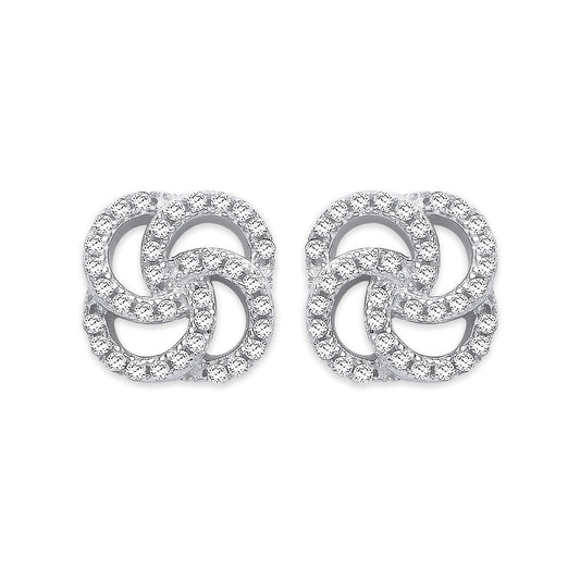 Silver Cubic Zirconia Swirl Stud Earrings