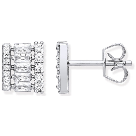 Silver Asymmetric Cubic Zirconia Stud Earrings