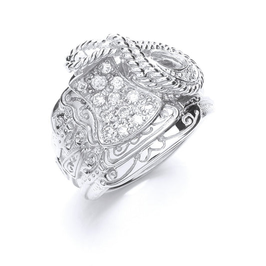 Silver Gents Cubic Zirconia Saddle Ring (HNN-17B83C)