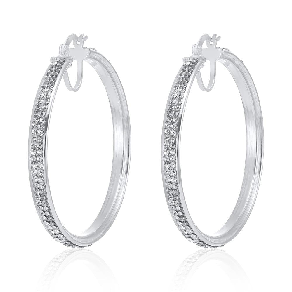 Silver Extra Large Hoop Crystal Earrings