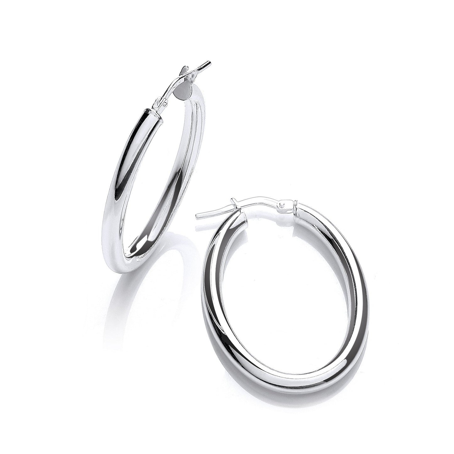 Silver Oval Tube Hoop Earrings - 23.7mm