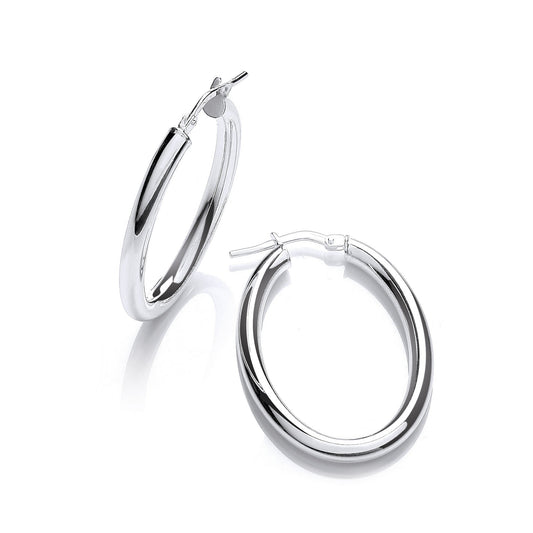 Silver Oval Tube Hoop Earrings - 23.7mm
