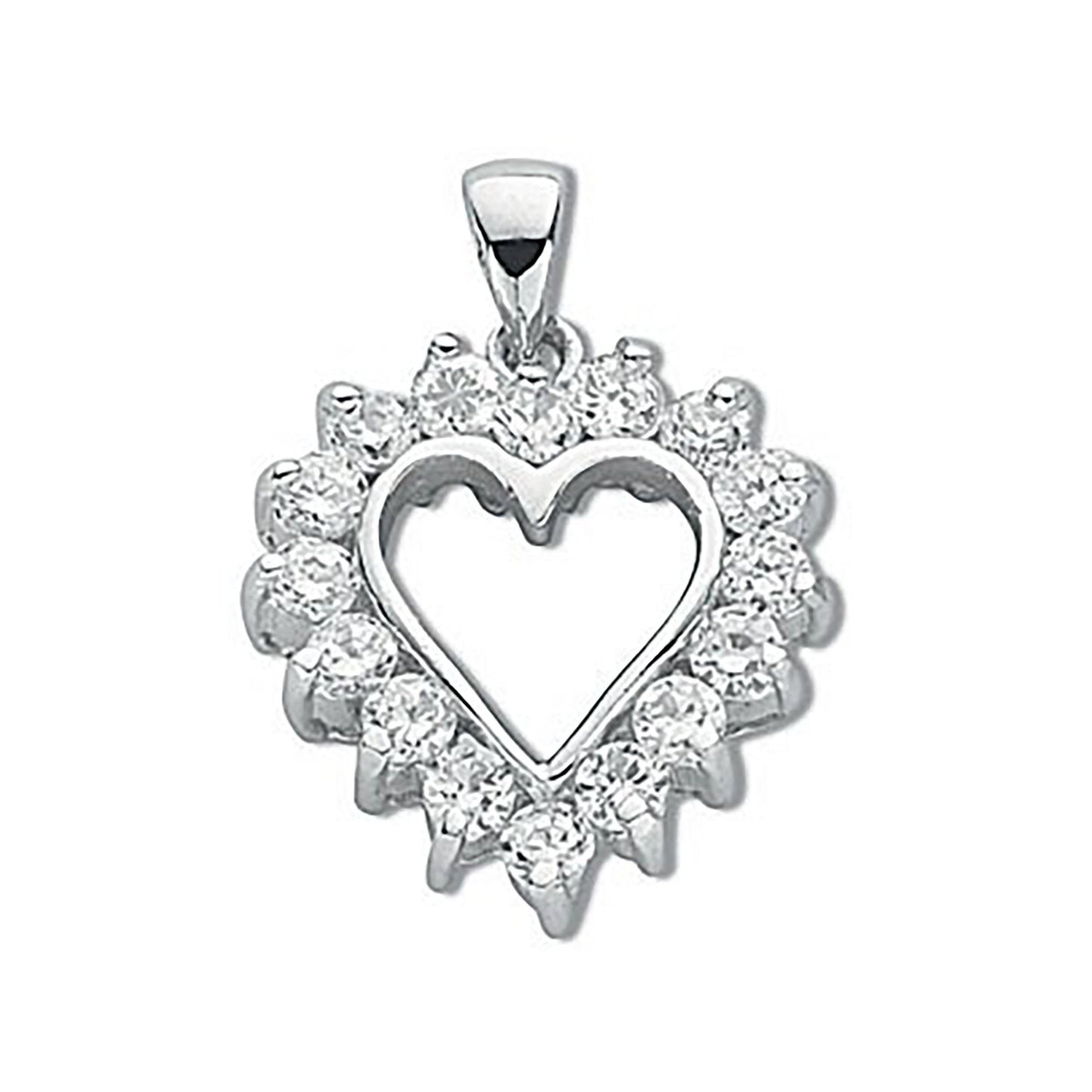 Silver Claw Set Cubic Zirconia Heart Pendant