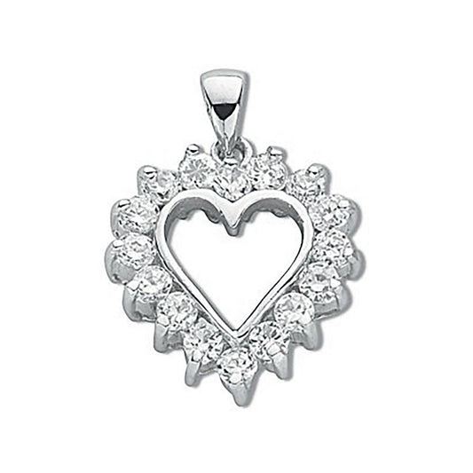 Silver Claw Set Cubic Zirconia Heart Pendant