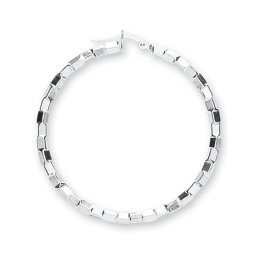 Silver Fancy Hoop Earrings - 3.4mm - 7.8g