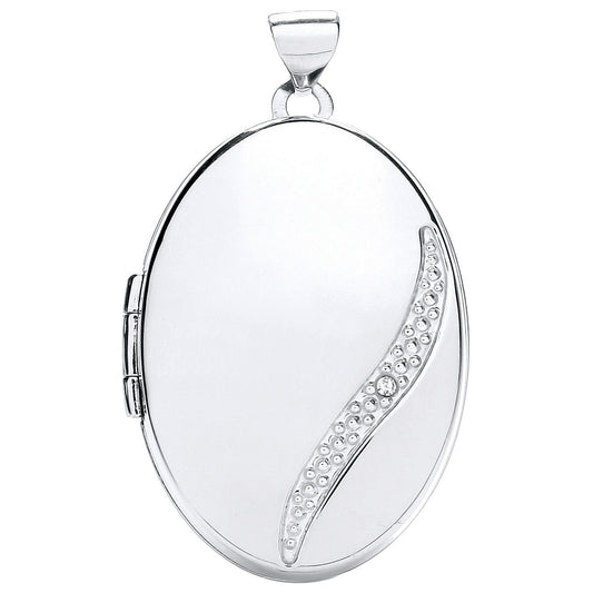 White Gold Oval Locket with Diamond (HNN-8A55C0)