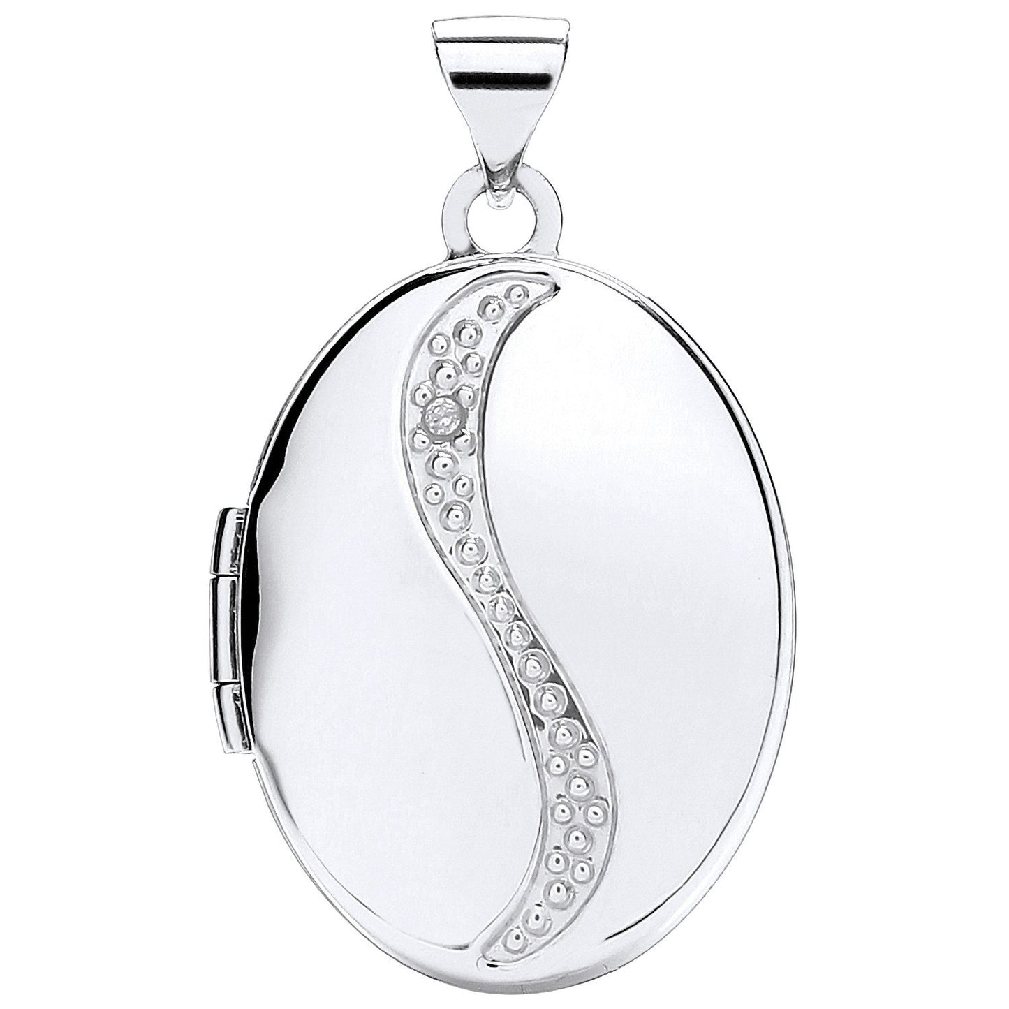 White Gold Oval Shaped Locket with Diamond
