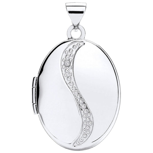 White Gold Oval Shaped Locket with Diamond