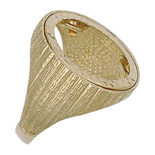 Yellow Gold (Half) Barked Sides Sovereign Ring