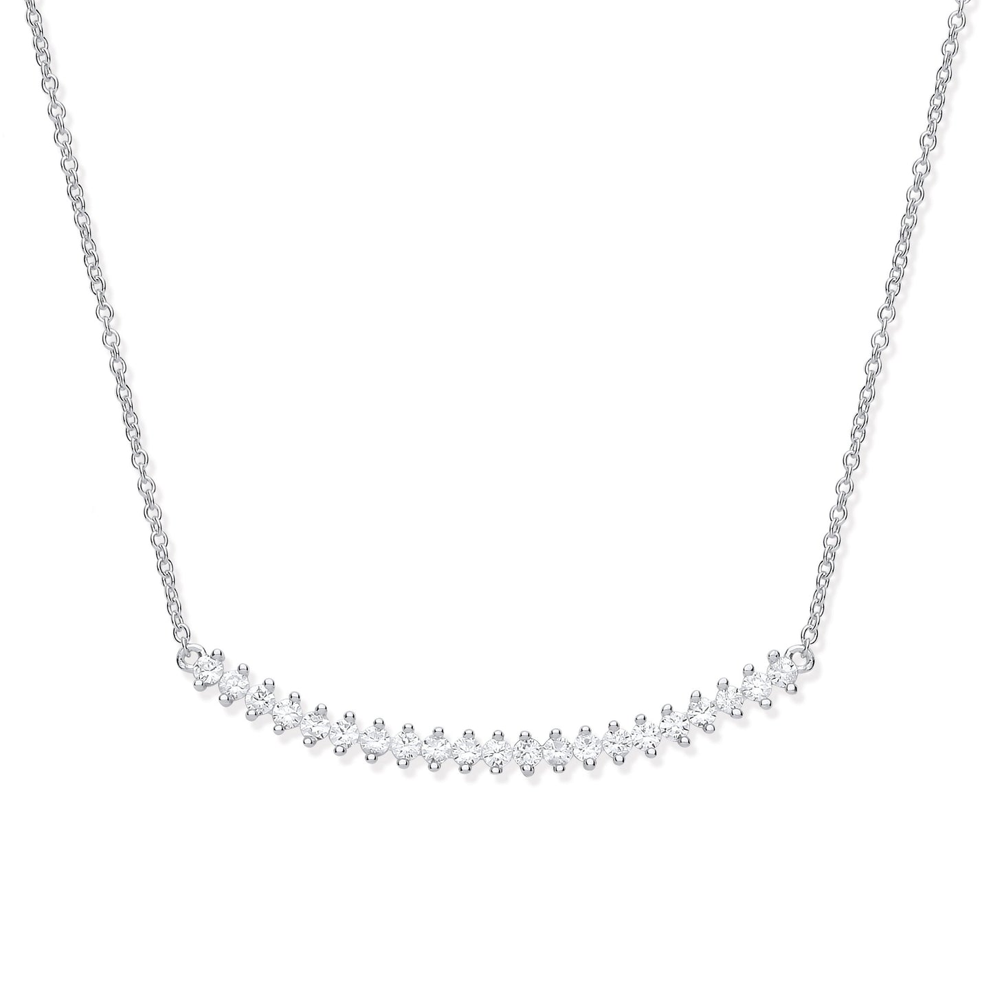 Silver Chic Curved Bar Cubic Zirconia 17" Necklace