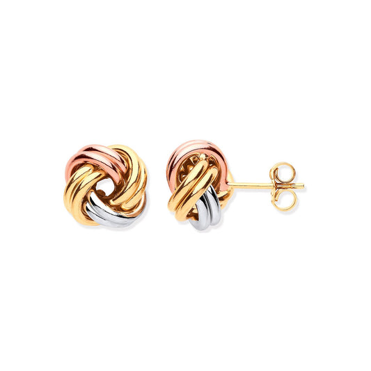 White, Yellow & Rose Gold 11mm Knot Studs