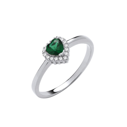 Silver Green Cubic Zirconia Heart Ring