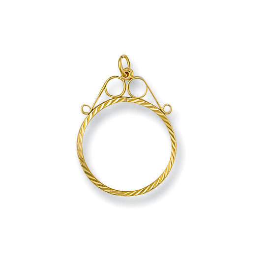 Yellow Gold 1/10 Diamond Cut Scroll Top Sovereign Pendant