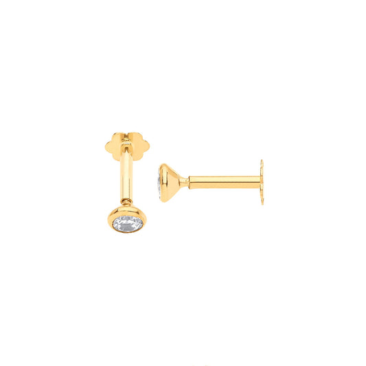 Yellow Gold Round Brilliant Cubic Zirconia Ear Cartilage Stud