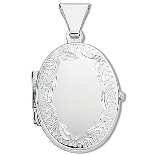 Silver Small Engraved Oval Shaped Locket (HNN-071D73)