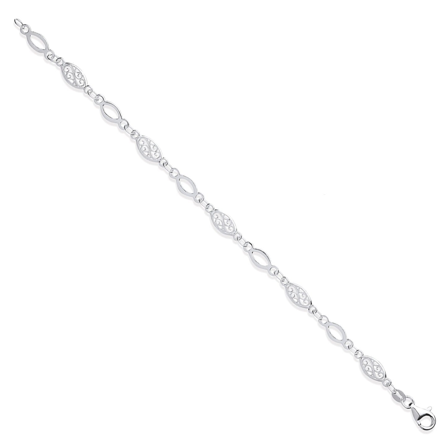Silver Filigree & Plain Links Ladies Bracelet