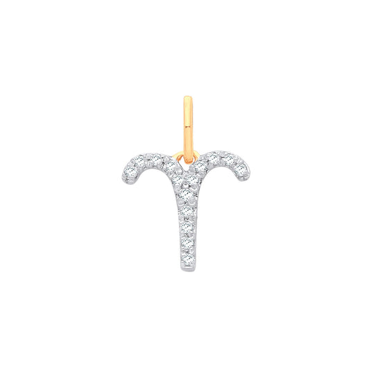 9ct Yellow Gold Aries Zodiac 0.10ct Pendant