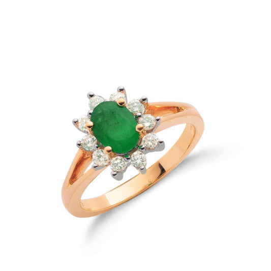 9ct Yellow Gold 0.36ct Diamond & 0.79ct Emerald Cluster Ring