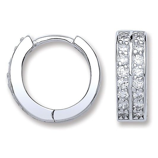 Silver Cubic Zirconia Huggies Earrings - 14.5mm