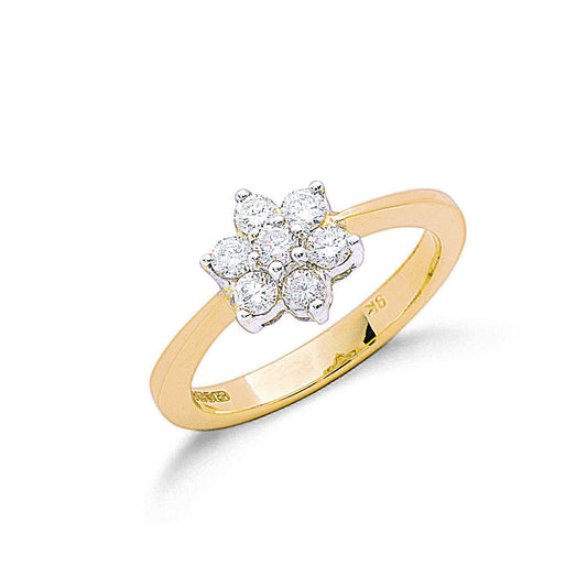 9ct Yellow Gold 0.50ctw Diamond Flower/Cluster Ring