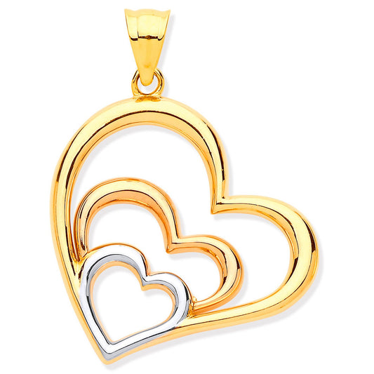 White, Rose & Yellow Gold Cubic Zirconia Hearts Pendant