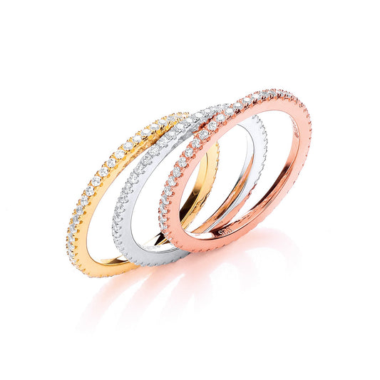 Micro Pave White, Yellow & Rose Full Eternity Cubic Zirconia Ring