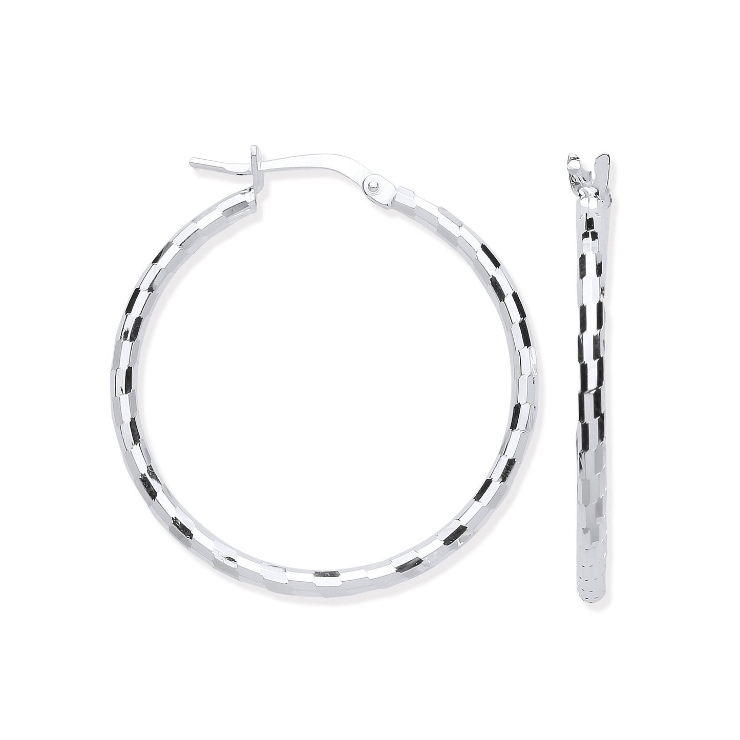 Silver 25mm Hoop, Checkerboard Design