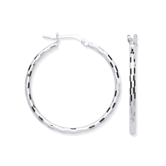 Silver 25mm Hoop, Checkerboard Design