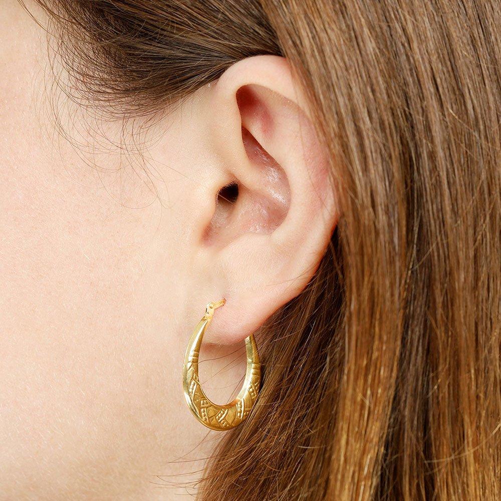 Yellow Gold Fancy Oval Creoles - 0.9g