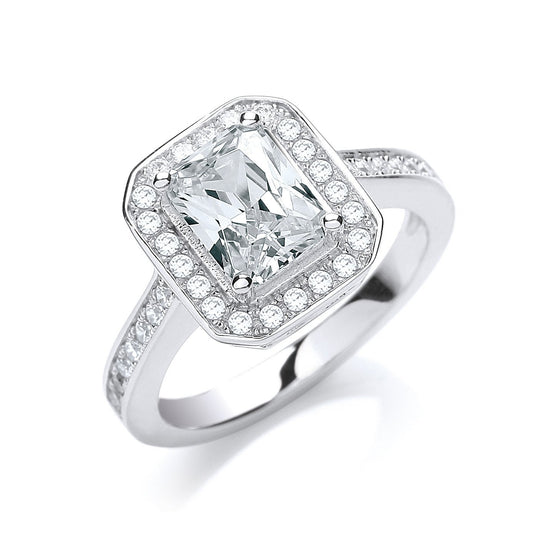 Micro Pave Emerald Shape Cubic Zirconia & Shoulder Ring