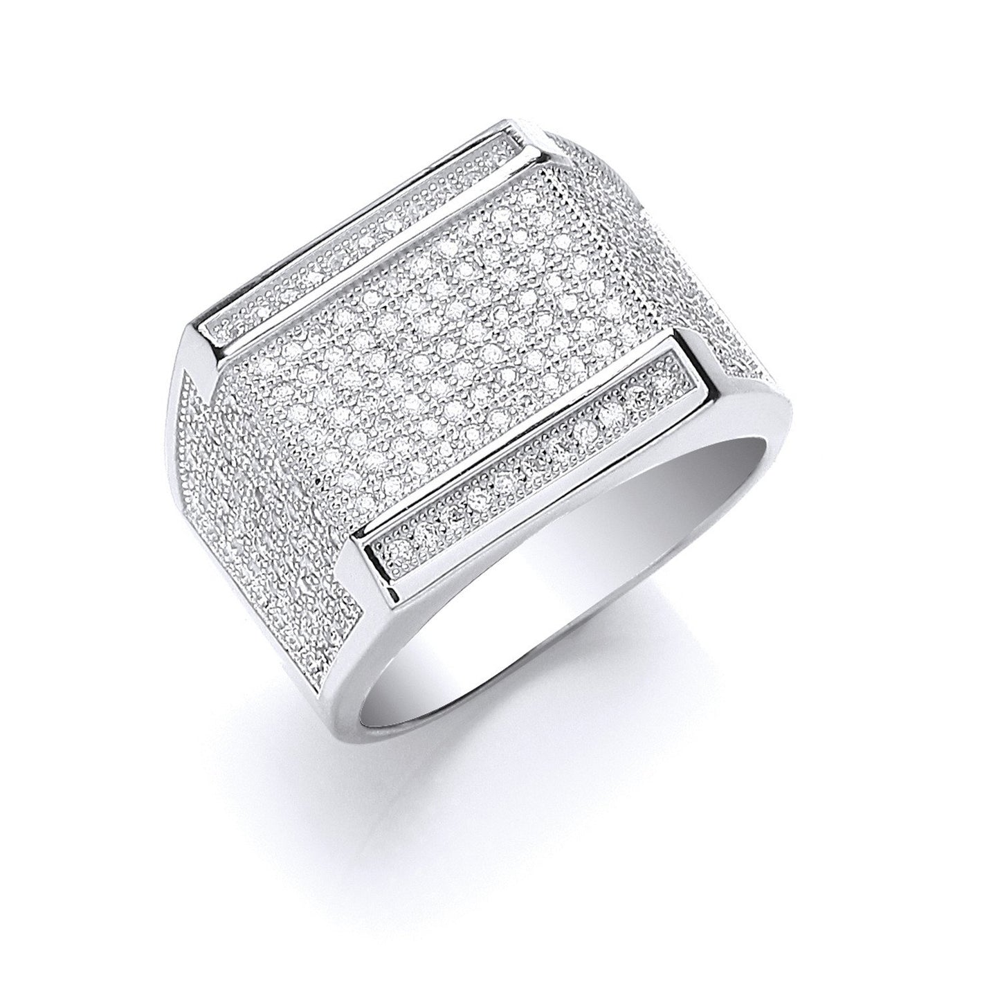 Silver Micro Pave Cubic Zirconia Gents Ring (HNN-C576C2)