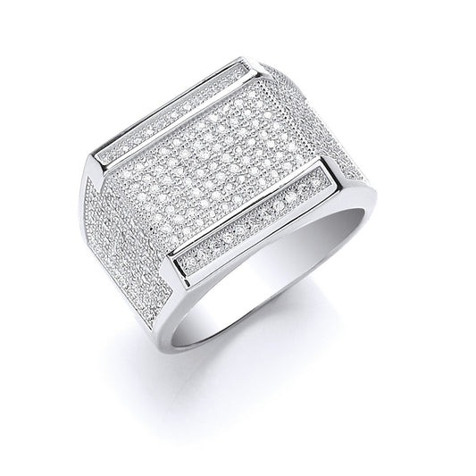 Silver Micro Pave Cubic Zirconia Gents Ring (HNN-C576C2)