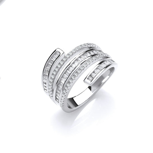 Silver 5-Layer Baguette & Round Cubic Zirconias Ring