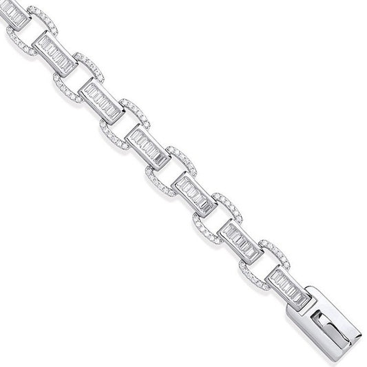 Silver Baguette & Round 226 Cubic Zirconias Ladies Bracelet