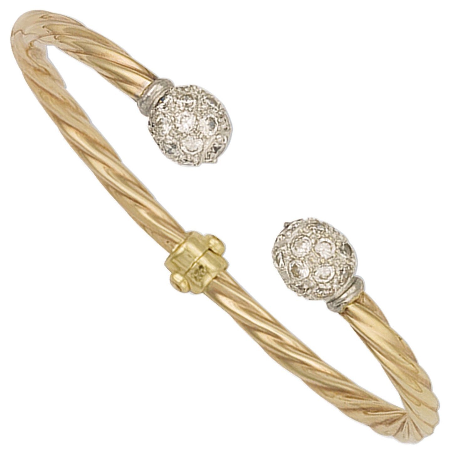 Yellow Gold Hinghed Twisted Cubic Zirconia Torque Bangle - 47.6mm